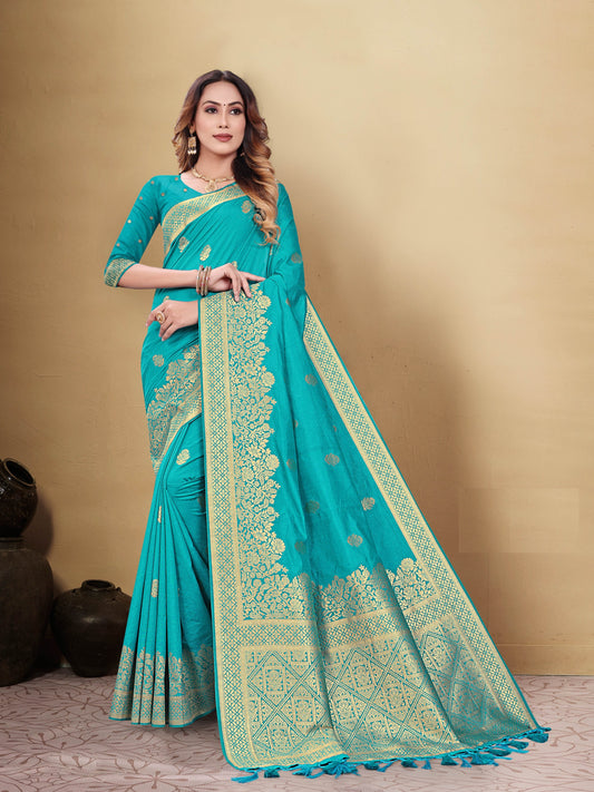 Dhiyona GR Women's Kocham Silk Light Blue Silk Woven Saree