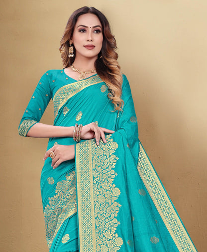 Dhiyona GR Women's Kocham Silk Light Blue Silk Woven Saree