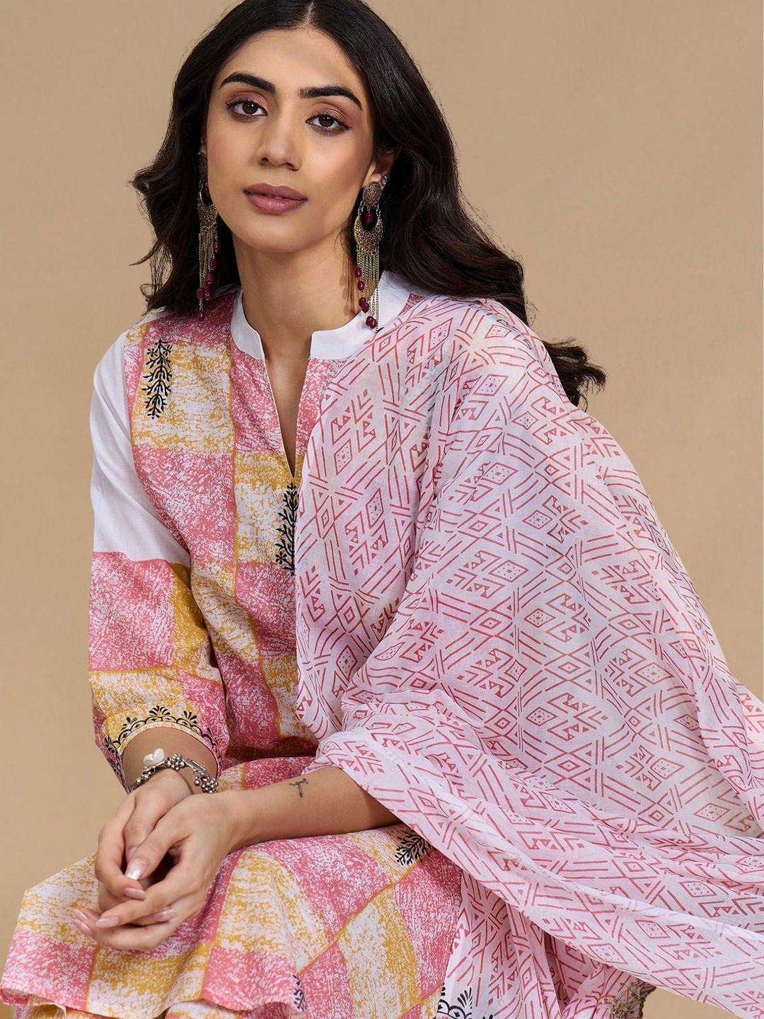 Women Printed Regular Pure Cotton Kurta with Trousers & With Dupatta