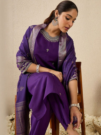 Women Ethnic Motifs Embroidered Regular Kurta with Patiala & Dupatta