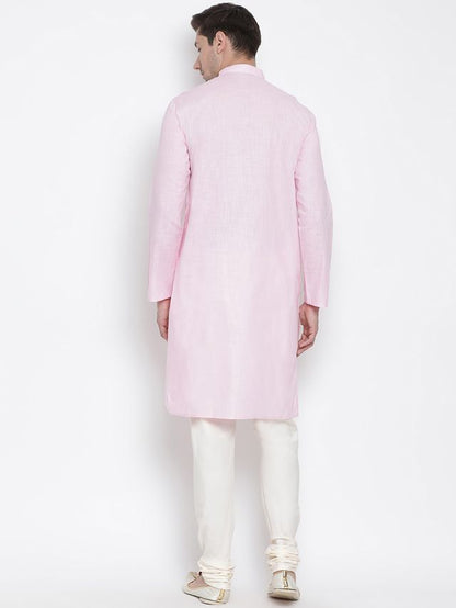 Men's Purple Cotton Linen Straight Kurta Pyjama Set