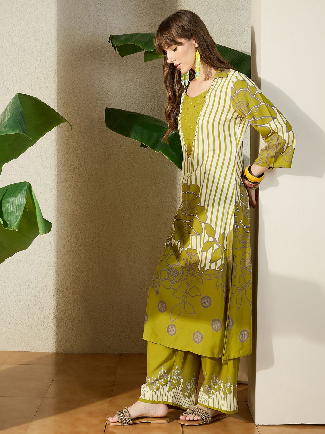 Women Viscose Rayon Printed A-Line Kurta Set