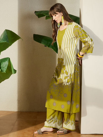 Women Viscose Rayon Printed A-Line Kurta Set