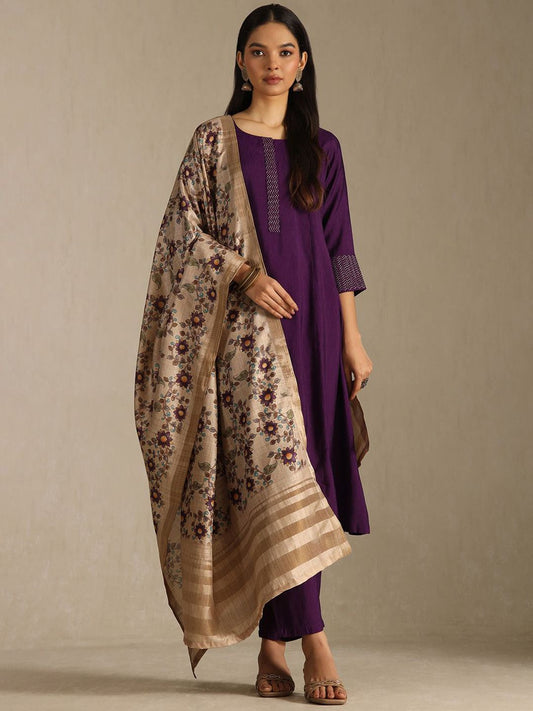 Dhiyona SO Women's Yoke Design Zari Details Straight Kurta With Trousers & Dupatta