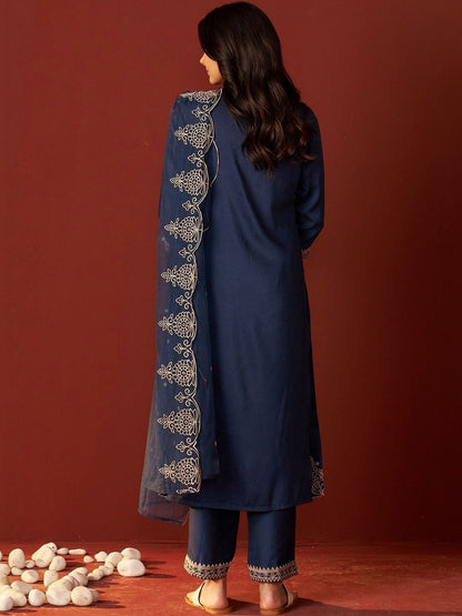 Women Ethnic Motifs Embroidered Regular Thread Work Kurta with Trousers & With Dupatta