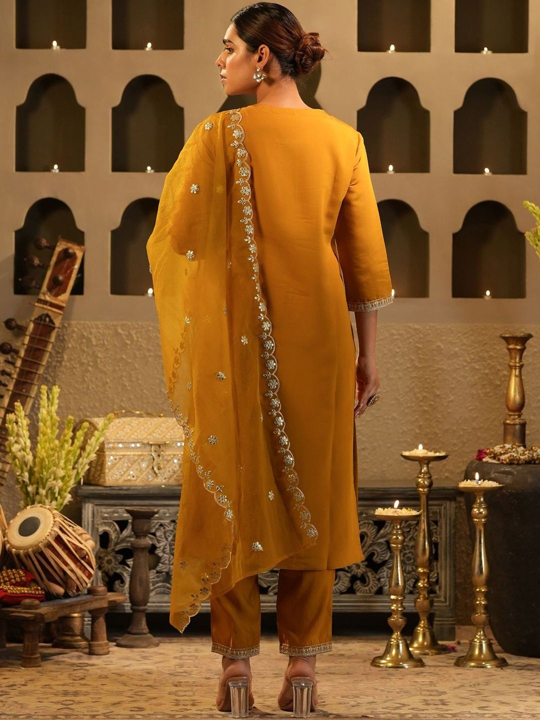 Women Ethnic Motifs Embroidered Regular Sequinned Kurta with Trousers & Dupatta
