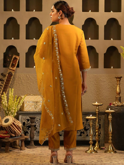 Women Ethnic Motifs Embroidered Regular Sequinned Kurta with Trousers & Dupatta