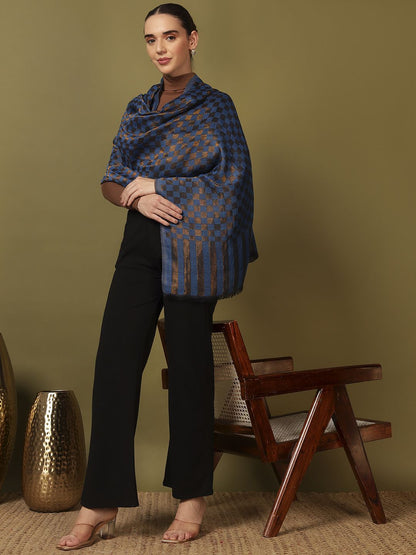 Dhiyona PA Checked Woven Design Reversible Ruhzar Shawl