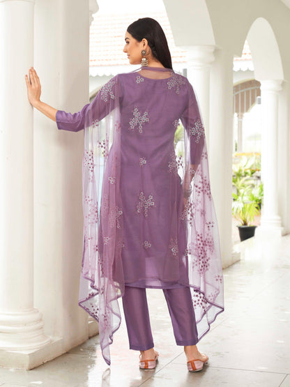 Dhiyona TI Women's Purple Solid Kurta and Pants with Dupatta