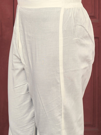 Dhiyona TI Women's Women White Pure Cotton Embroidered Kurta with Pant and Dupatta