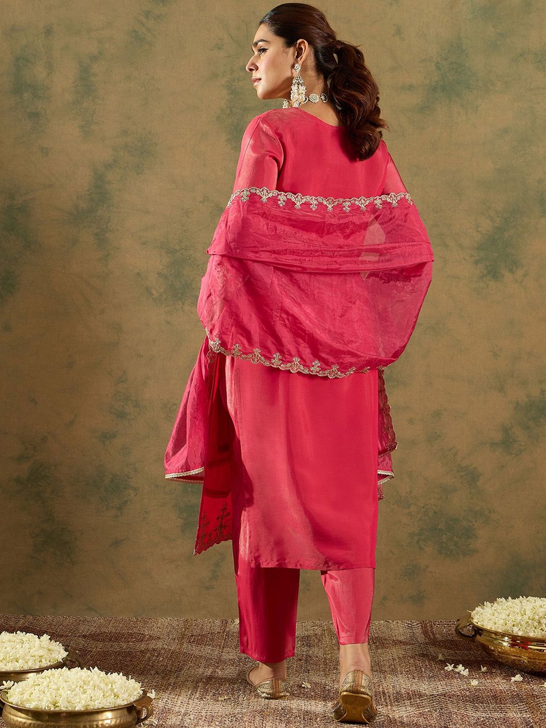 Dhiyona IE Floral Embroidered Kurta With Trousers & Dupatta