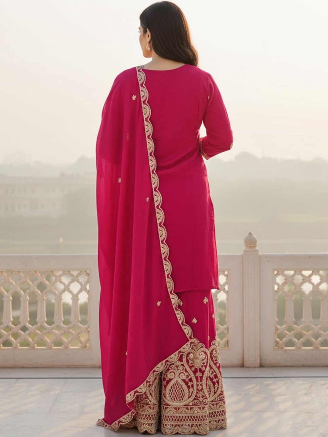 Women Ethnic Motifs Embroidered Regular Kurta with Sharara & With Dupatta