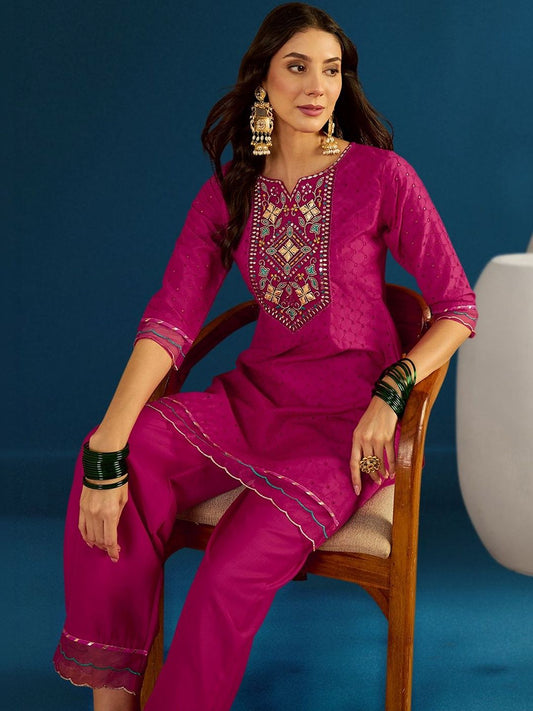 Dhiyona CH Women Ethnic Motifs Embroidered Regular Thread Work Kurta with Trousers