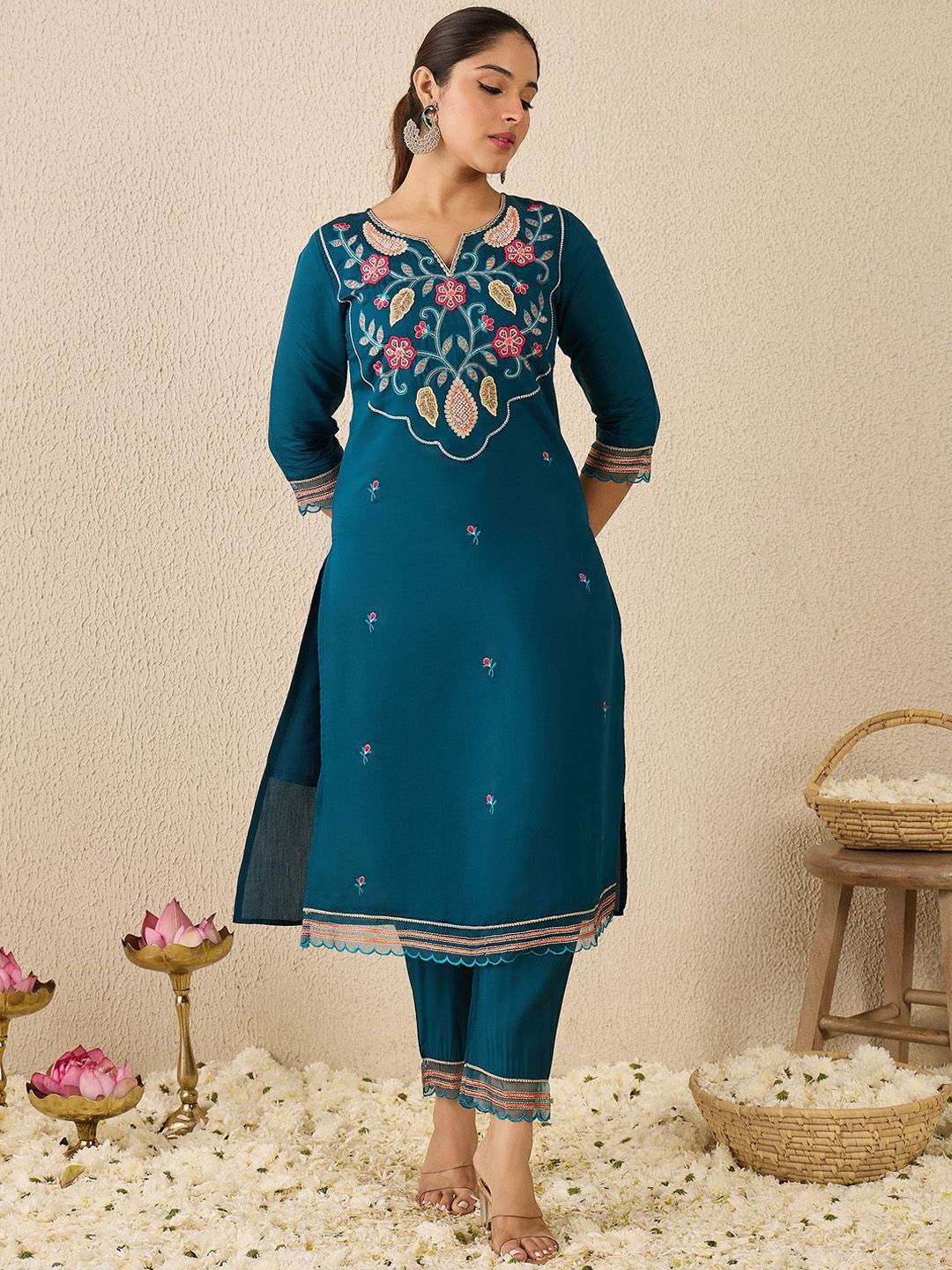 Dhiyona IE Women's Women Ethnic Motifs Printed Kurta with Trousers & Dupatta