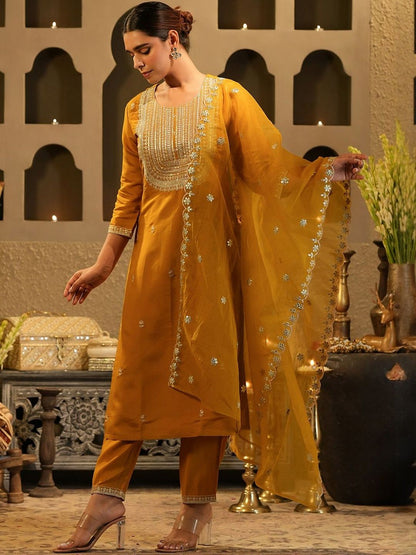 Women Ethnic Motifs Embroidered Regular Sequinned Kurta with Trousers & Dupatta