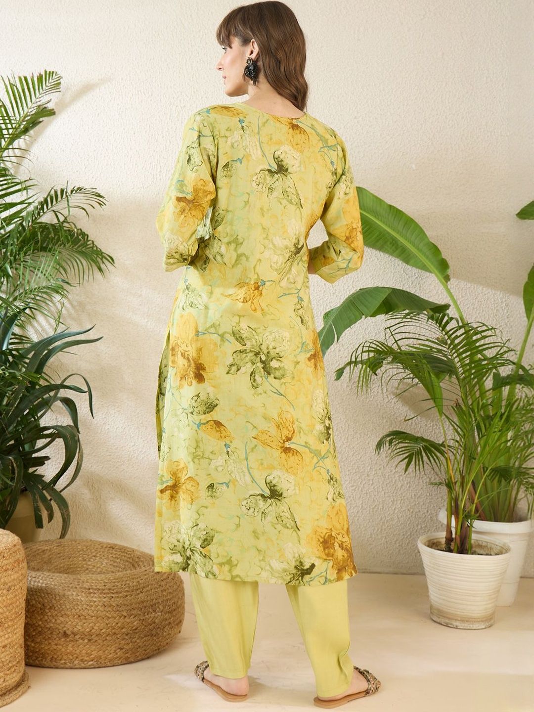 Floral Printed Thread Work Pure Cotton Kurta With Palazzos