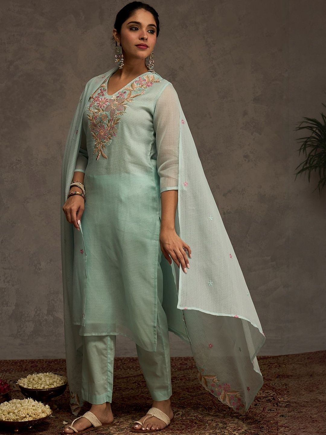 Women Floral Embroidered Kurta with Trousers & Dupatta