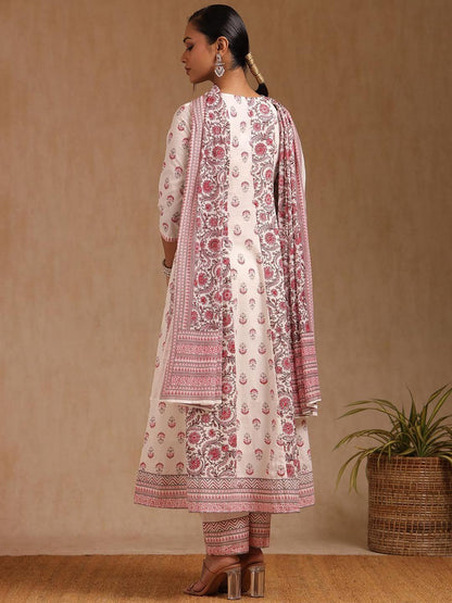 Dhiyona SO Women's Floral Printed Mirror Work Anarkali Kurta with Trouser & Dupatta