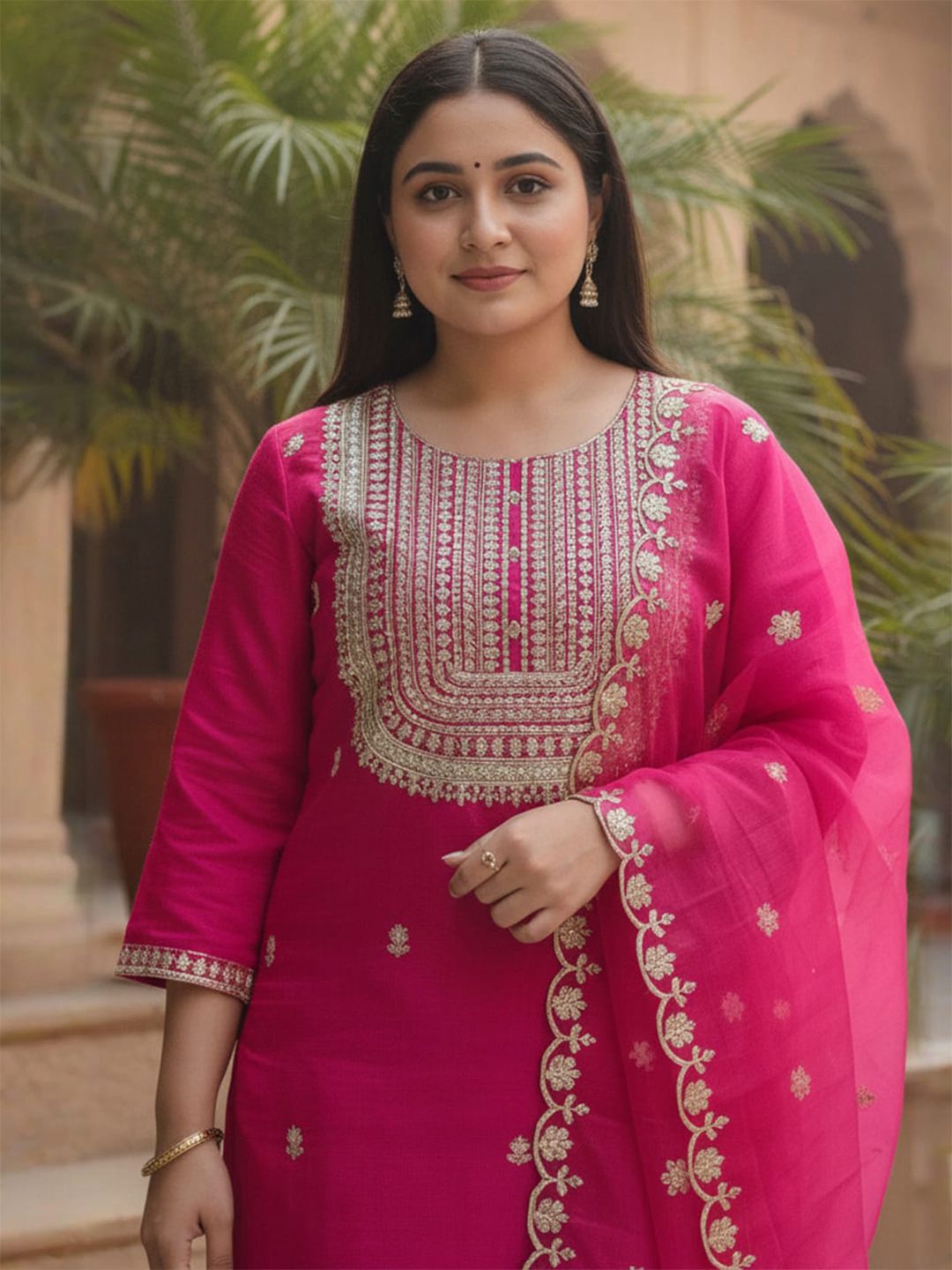 Women Ethnic Motifs Embroidered Kurta with Trousers & Dupatta