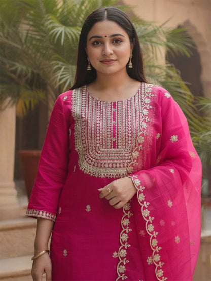 Women Ethnic Motifs Embroidered Kurta with Trousers & Dupatta