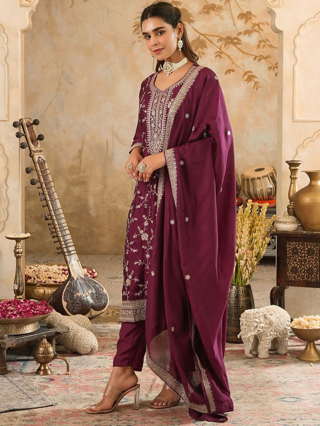 Women Ethnic Motifs Embroidered Kurta with Trousers & Dupatta