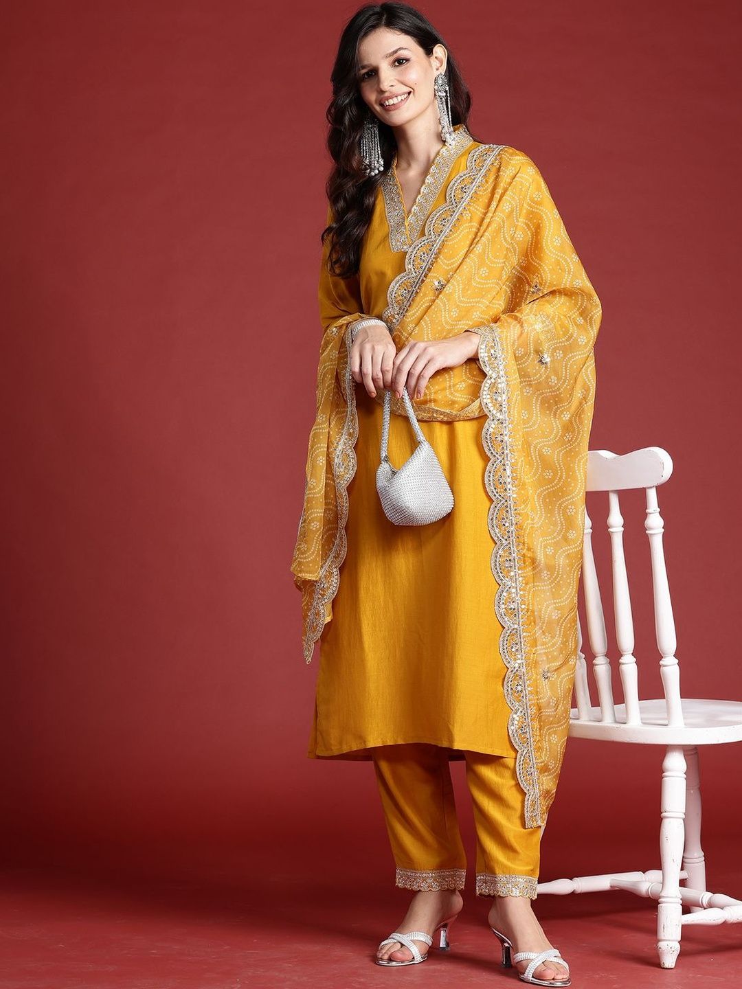 Women Ethnic Motifs Embroidered Regular Gotta Patti Kurta with Trousers & With Dupatta