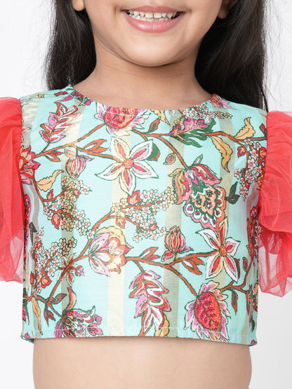 Golden Weaves  Blue Crop Top with Dhoti Girls Co-ordinate set