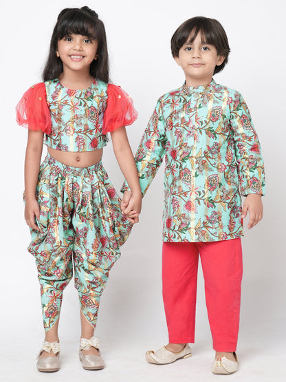Golden Weaves  Blue Crop Top with Dhoti Girls Co-ordinate set