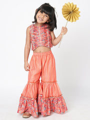 Golden Weaves Orange Crop Top with Palazzo Girls Co-ordinate set