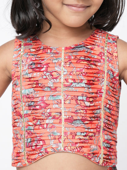 Golden Weaves Orange Crop Top with Palazzo Girls Co-ordinate set