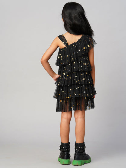 Glam Up Girls Black Tiered Shimmer  Party Dress