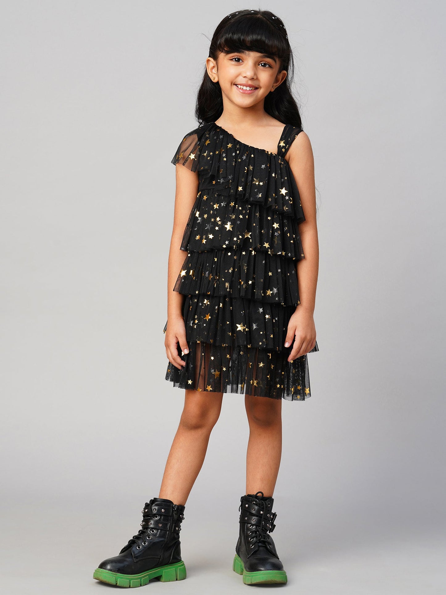 Glam Up Girls Black Tiered Shimmer  Party Dress