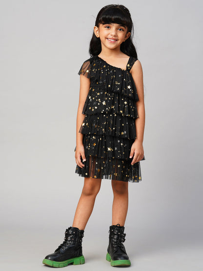 Glam Up Girls Black Tiered Shimmer  Party Dress