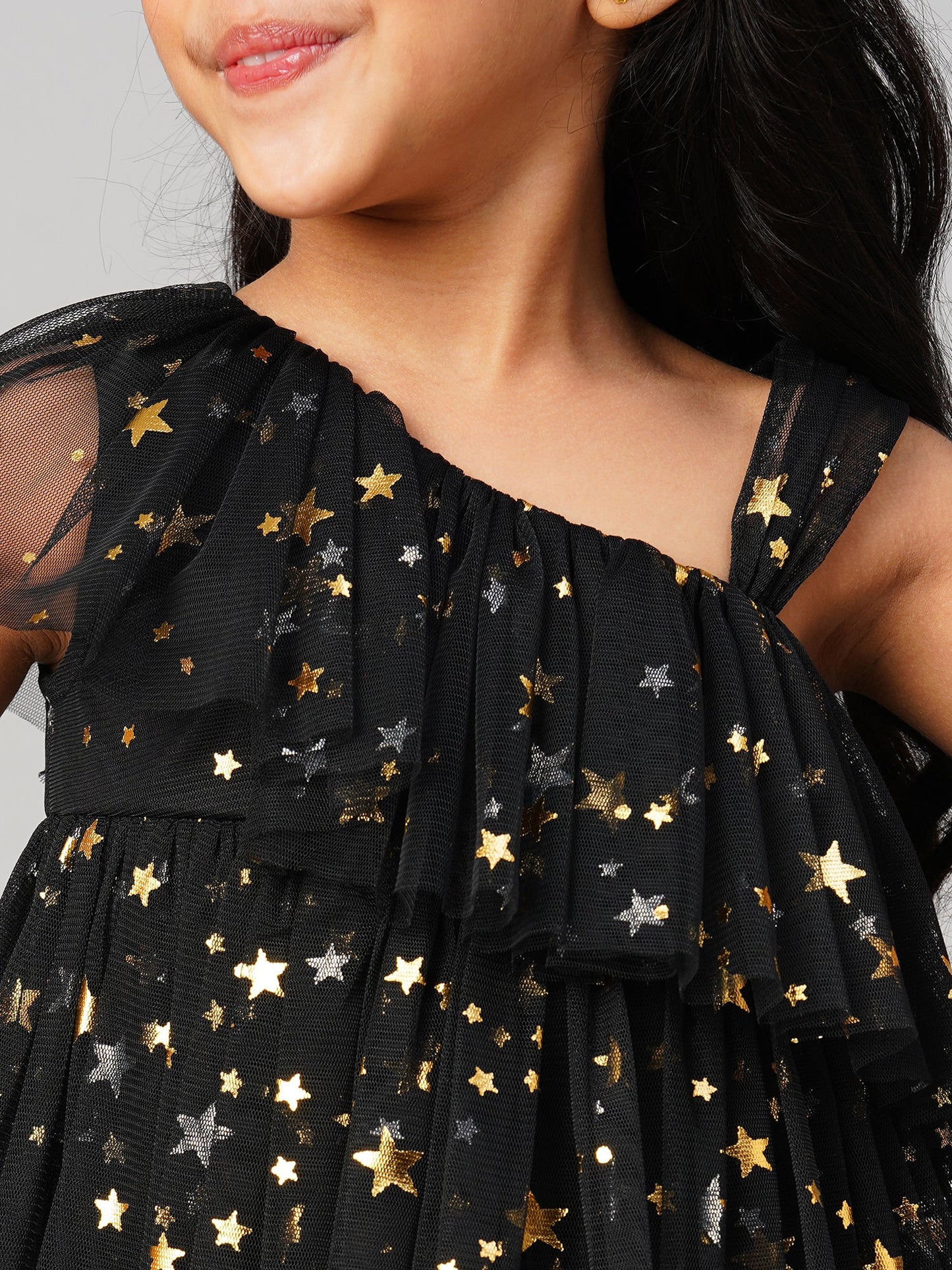 Glam Up Girls Black Tiered Shimmer  Party Dress