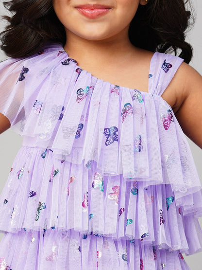 Glam Up Girls Lavender Tiered Shimmer  Party Dress