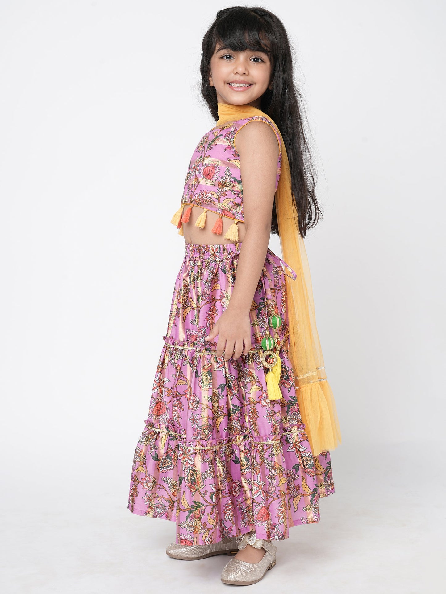 Golden Weaves Girls Purple Lehanga Choli Set