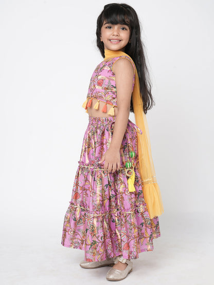 Golden Weaves Girls Purple Lehanga Choli Set