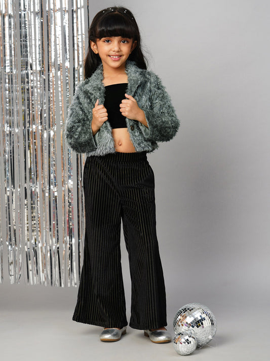 Glam Up Girls Party Fur Jacket With Palazzo Pant