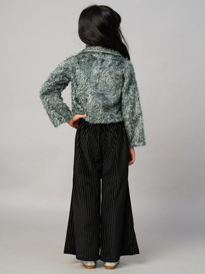 Glam Up Girls Party Fur Jacket With Palazzo Pant