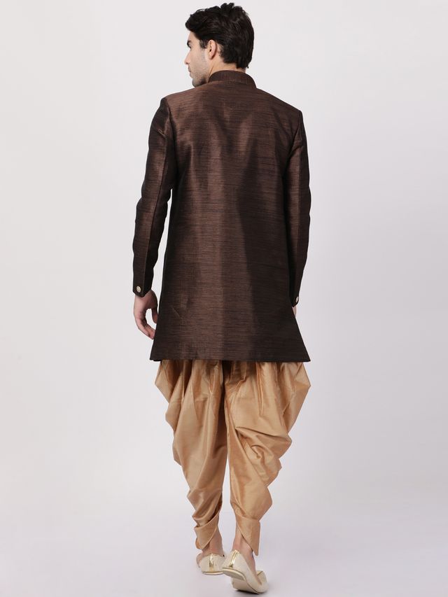 Men's Brown Silk Blend Straight Sherwani Set