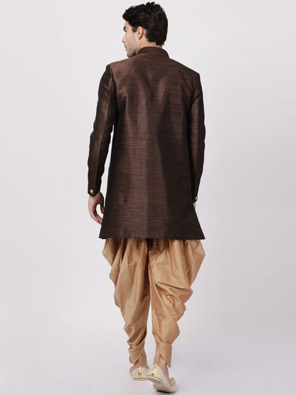 Men's Brown Silk Blend Straight Sherwani Set