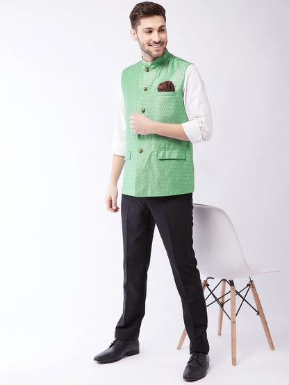 Men's Green Silk Blend Straight Nehru Jacket
