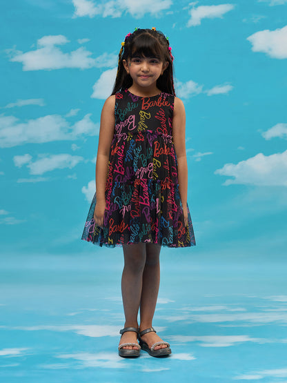 Rainbow Barbie Girls Black Fit and Flare Party Dress