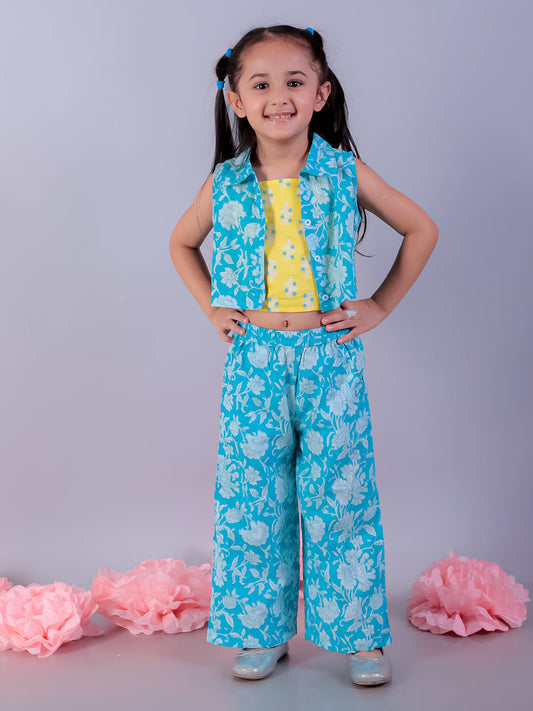 Jaipur Girls Blue Printed Top with Printed Pant Girls Co-ordinate set