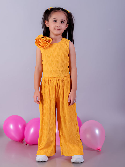 Glam Up Girls Yellow Stylish Top with Pant Party Co-ordinate Set