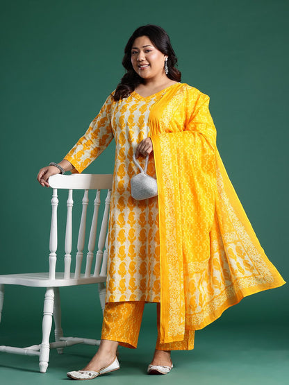 Paisley Print Kurta with Trousers & Dupatta