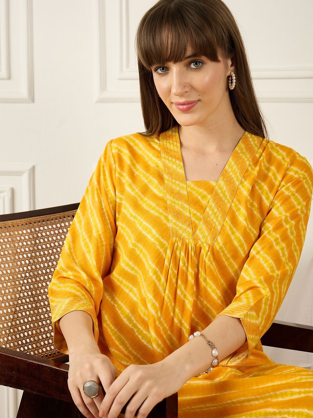 Floral Printed Thread Work Pure Cotton Kurta With Palazzos