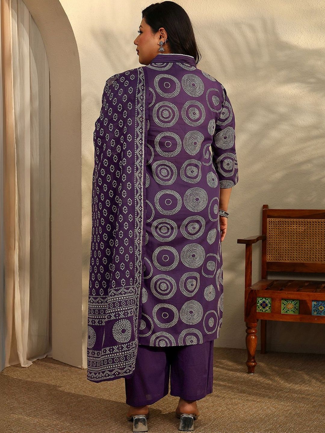 Dhiyona Women's Plus Size Ethnic Motifs Printed Kurta with Palazzos & Dupatta