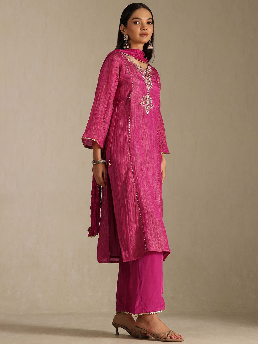 Dhiyona SO Women's Women Ethnic Motifs Yoke Design Regular Zardozi Kurta with Trousers & Dupatta