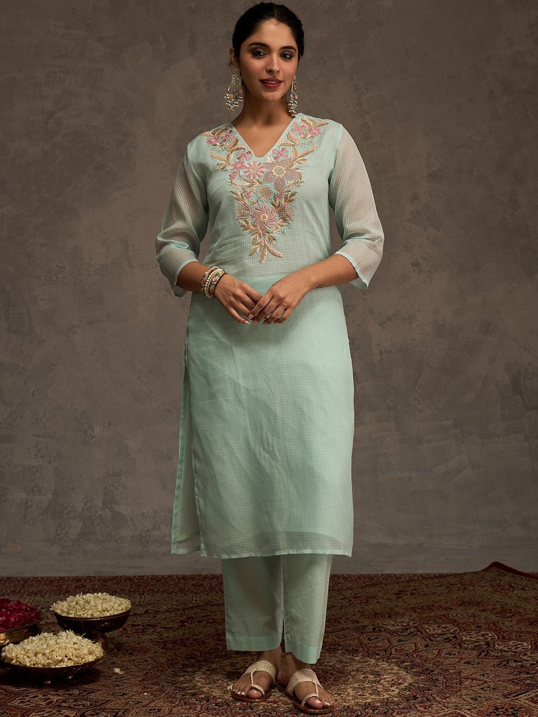 Women Floral Embroidered Kurta with Trousers & Dupatta